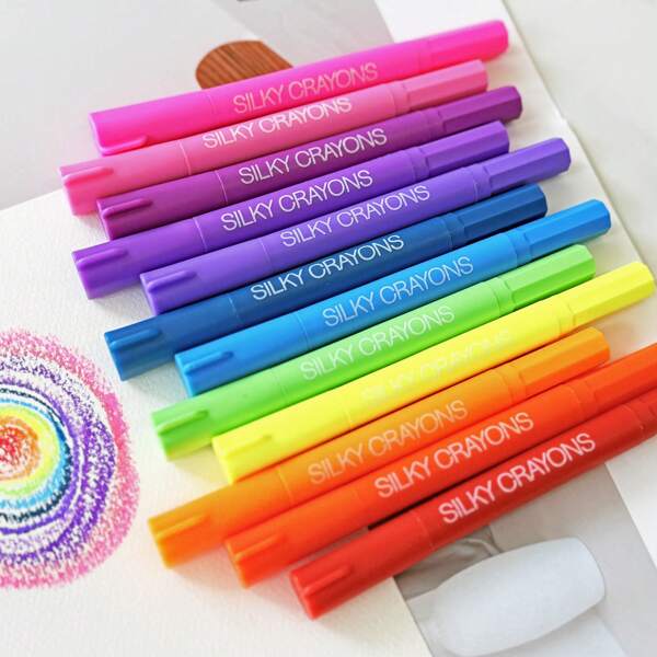 12 Bright Colors/ Metallic Colors New Design Art Supply Twistable Crayons- Silky, Washable Gel - Twist Up Easy Glide - Bright, Bendable, Blendable, Adult Coloring Books, Art Crafts