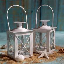 Luminoso Plata Mini-Lantern té Titular de la luz con Velas de Soja, - Blanco - Pequeño - Ver 7