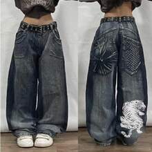Unisex Y2K Hop Street Jeans With Skeleton Print, Gothic Baggy Jeans, Vintage High Waist, Wide Leg Pants - 龍 - 查看 5