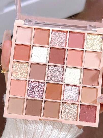 Paleta de 25 colores de sombras de ojos, sombras perladas, mates y con brillo en tonos tierra, alta pigmentación, resistente al agua y al sudor, paleta de sombras de ojos versátil