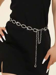 1pc Women's Single Layer Square Metal Alloy Galarde Accessory Decorative Belt, Suitable For Summer Casual Daily Use, Great Christmas Gift For Friends - Silver - View 6