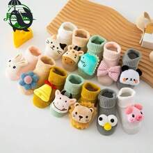 0-12 MONTHS CARTOON ANTI-SLIP BABY SOCKS, CUTE DOLL SOCKS - Màu Hồng baby - Xem 2
