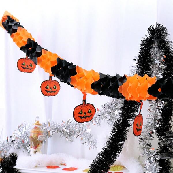1set (1pc/2pcs/4pcs) - Square Honeycomb Pumpkin Paper Banner, Halloween Creative Pumpkin Shaped Honeycomb Banner, Halloween Party Home Scene Horror Atmosphere Decoration Supplies