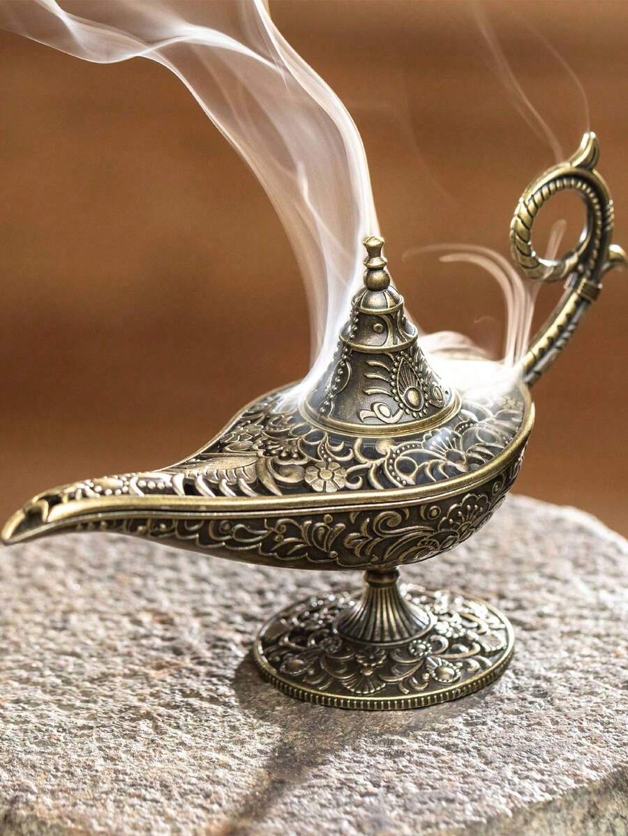 1个/套复古魔法灯造型合金香炉，小巧吉祥云朵香，不粘香粉，沉香，室内空气净化长效香炉 | 时尚、高端、氛围简约 | 可用作桌面香氛装饰、香炉