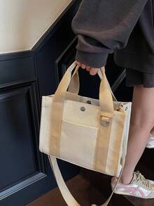 Túi xách tay dung tích lớn tối giản, Túi đeo vai, Túi tote, Túi đeo chéo - Màu be - Xem 4