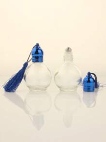 1pc|3pcs Pumpkin Shape 12ml Refillable Essential Oil Roller Bottle, Transparent Glass Perfume Liquid Stainless Steel Roll-On Empty Bottle With Tassel Cover, Blue