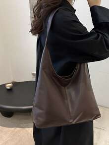 2025 Fashionable Solid Color Commuter Tote Bag, Minimalist Niche Design Underarm Bag, Stylish Large Capacity Shoulder Bag - Coffee Brown - View 6
