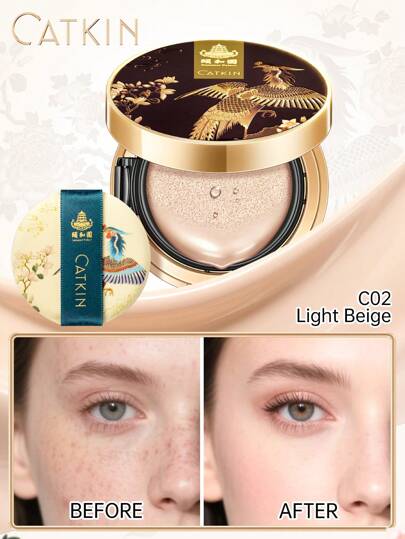 CATKIN Phoenix气垫粉底液，可叠加遮瑕，抗衰老精华妆容，轻盈缎光妆效，含替换装，C02浅米色