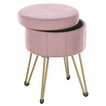 SONGMICS Puff Almacenaje, Baúl Almacenaje, Banco Almacenaje Redondo, Taburete de Tocador de Terciopelo, 39 x 44.4 cm, Rosa Jalea MLOM003R01 - Rosa - Ver 1