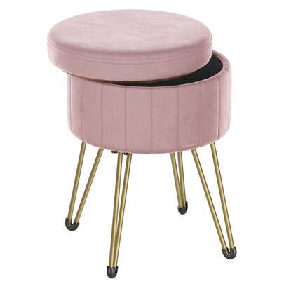 SONGMICS Puff Almacenaje, Baúl Almacenaje, Banco Almacenaje Redondo, Taburete de Tocador de Terciopelo, 39 x 44.4 cm, Rosa Jalea MLOM003R01