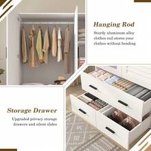 2/3/4 Doors Armoire Wardrobe Closet Cabinet With Drawers And USB Powered LED Lights, Multi-Tier Shelves, Hanging Rod & 2 Louver Doors, Large Capacity Storage Wardrobe Armoire For Bedroom - trắng - Xem 6