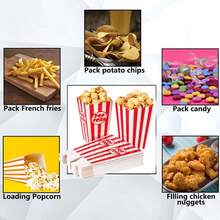 20/10/5件套条纹爆米花纸盒，派对礼品袋，糖果盒，复古爆米花袋，适用于派对、生日、电影之夜、嘉年华、睡衣派对、电影院零食盒，可装爆米花、薯条、鸡块等。 - 爆米花盒子 - 查看 8