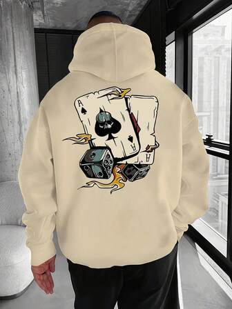 Men's Casual Daily Playing Card Print Loose Fit Hooded Sweatshirt , Fall, Long Sleeve Top