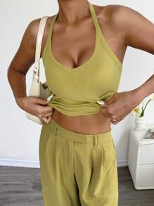 Spring/Summer Casual Sexy Versatile Ribbed Camisole Tank Top