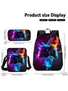 3 Pieces Set Backpack For Boys Girls, Kids Game Controller Patterned Backpack For Teens Elementary Middle High School Students, Large Capacity School Bags With Shoulder Bags And Pencil Case For Back To School Gift