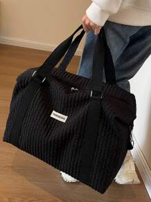 Fashion Solid Color Pleated Nylon Tote Bag, Large Capacity Travel Bag With Separated Dry And Wet Storage, Perfect Gym/Weekend/Overnight Bag, Suitable For Short Vacation, Back To School