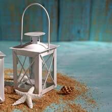Luminoso Plata Mini-Lantern té Titular de la luz con Velas de Soja, - Blanco - Pequeño - Ver 8
