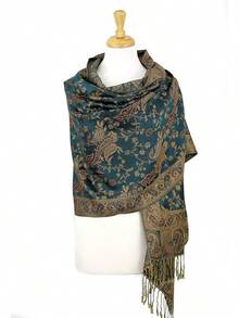 Bufanda de pashmina de paisley para mujeres PASKMLNA - #21 verde azulado - Ver 3