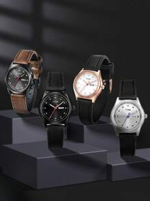 TOMI TOMI 1pc Universal Quartz Leather Watch With Dual Calendar, Elegant & Compact Design, Suitable For Daily Wear & Gift