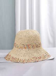 1 Peça Chapéu de Sol de Palha Dobrável Feminino - Aba Larga, Chapéu Balde Respirável, Leve para Férias de Verão, Praia, Atividades ao Ar Livre, Chapéu de Praia, Acessório de Viagem, Roupa de Praia Estilosa, Construção Durável, Amantes de Viagem, Essenciais de Férias