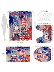 1/4 Stücke 4. Juli Duschvorhang Set, amerikanische Flagge Duschvorhang mit USA Unabhängigkeitstag Zwerg Muster, Stern- und Streifendesign, Badezimmer Set mit 12 Haken, inklusive Badematte, Toilettenmatte, U-förmige Matte, Memorial Day und Unabhängigkeitstag Badezimmer Dekoration, Geschenkidee für sich selbst, Freunde und Familie