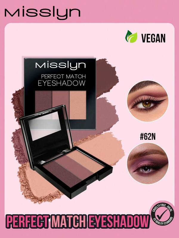 Misslyn Perfect Match Eyeshadow, Features 3 Highly Pigmented Shadows That Glide Onto Lids And Make Eyes Shine With Color, Color/Colour Evenly Pigmented Smooth Blendable Eyeshadow To Create Multi-Dimensional Eye Looks, Matte And Shimmer And Glitter Eye Look