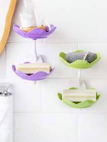 1 件创意莲花形双层肥皂盒多功能厨房浴室收纳盒 - 粉色 - 查看 3