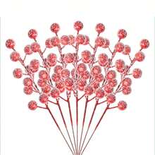 12Pcs Simulated Red Fruits, Holly Fortune Fruit Christmas Decoration Red Berries With Frost, Christmas Ornaments, Holiday Decoration Gifts Home Decor Christmas Decorations Room Decor Winter