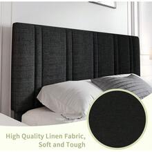Upholstered Bed Frame With Headboard, Linen Fabric Platform Bed Frame With Tufted Headboard, No Box Spring Required, Easy Assembly, Pink/ White/ Black/ Blue, Twin/ Full/ Queen - màu đen - Xem 2