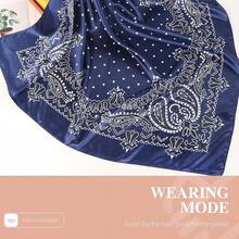 35 Inches Silk Head Scarf-Satin Hair Scarves Silk Bandana Scarf Headscarf For Women's Fashion Scarveshalloween - 海軍藍-圓點腰果 - 查看 10