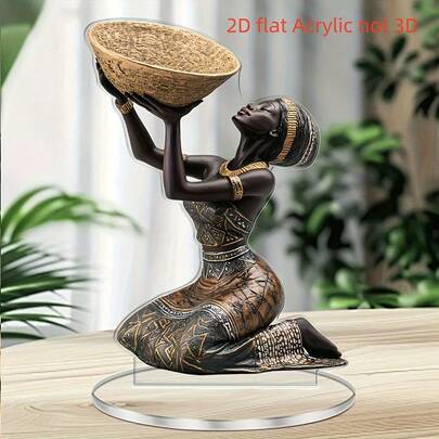 1 pieza Escultura acrílica plana 2D de mujer africana bendecida - Decoración de escritorio inspiradora, decoración artística para el hogar y la oficina, idea de regalo de Navidad y Halloween, sin necesidad de energía, decoración de estilo africano, adorno de escritorio, diseño artístico, patrón intrincado, decoración de sobremesa