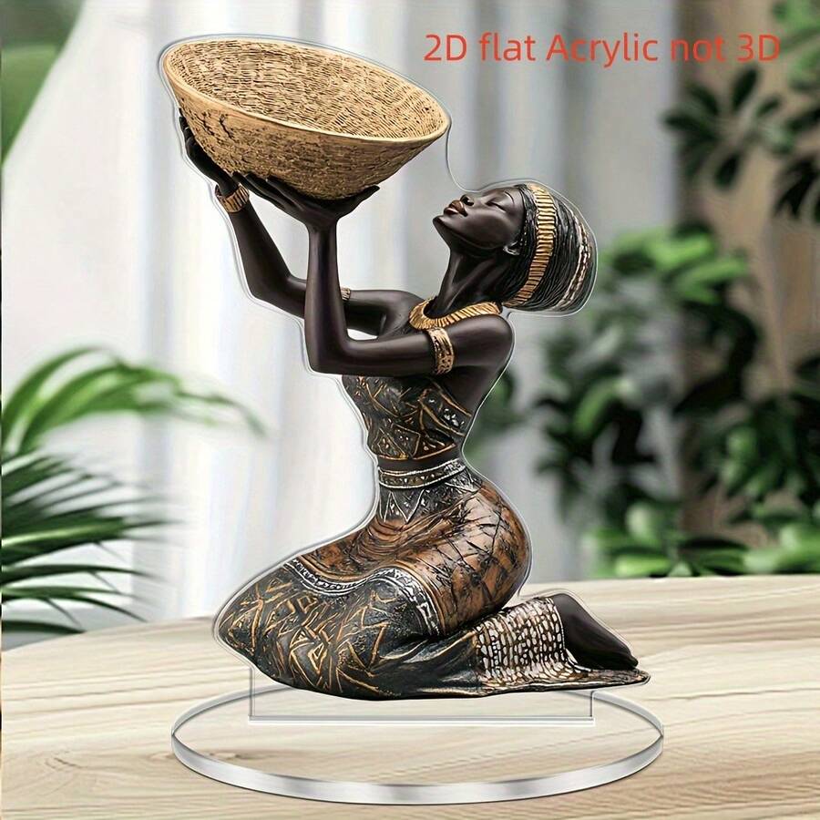 2D Flat, 1pc African Women Blessing Acrylic Sculpture Figurine - Inspirational Desktop Decor, Art Decoration For Home & Office, Christmas & Halloween Gift Idea, No Power Needed, African Style Decor, Desktop Ornament, Art Design, Intricate Pattern, Tabletop Decoration