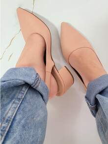 Elegant Block Heel Sandal With Pointed Toe And Open Back - Nude - View 4