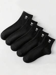 10 双女士黑色蝴蝶结短袜，简约运动时尚设计 - 彩色 - 查看 4