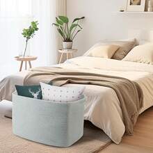 Extra Large Rectangle Storage Basket, 23.6" X 17" X 12" Gray Blanket Basket Storage For Living Room, Large Soft Woven Cotton Rope Basket, Kids Toy Baskets Organizer Bins, Wicker Basket - 彩色 - 查看 8