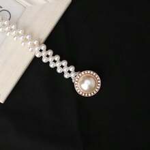 1pc Elegant Stretch Pearl, Rhinestone & Crystal Embellished Belt, Suitable For Autumn, Halloween And Other Occasions