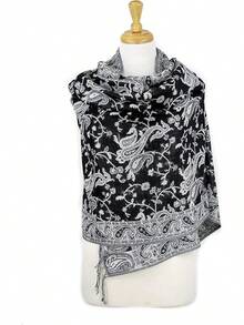 Paisley Pashmina Scarf For Women PASKMLNA - #24Negro/Whtie - View 4