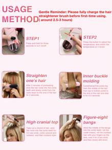 GENAI Portable Cordless Straightening Brush With Negative Lon Technology Lightweight Travel Friendly Design Anti-Scald Protection Long Lasting Battery