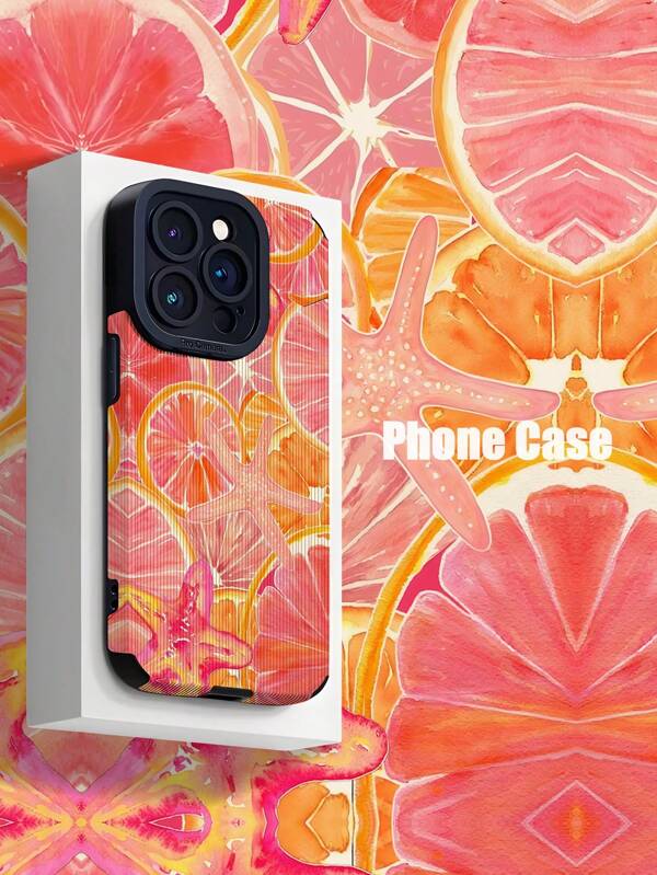 1 st. Modieus roze oranje zeester & citroenschijfje verticaal gestreept zacht TPU telefoonhoesje compatibel met Apple en S16/S16 Plus/S16 Pro/S16 Pro Max