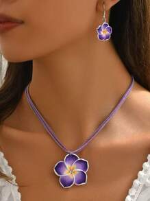 2 Stücke minimalistischer aber süßer Halsketten- und Ohrringe-Set, Farbverlauf Blumen Muster Dopamin Design, modischer eleganter Schmuck