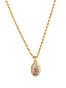 1pc INS Fashionable Vintage Oil Painting Floral Pendant Necklace, Anti-Oxidation, 18K Gold Plated. Suitable For Vacation And Daily Wear. Women Jewelry. - Multicolor - View 11