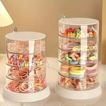 3/4/5 Tiers Rotating Jewelry Box, New Stylish Luxury High-Capacity Covered Dust-Proof Quality PET Material, For Vanity, Bedroom Desktop Organizer, Storing Hair Accessories, Bracelets, Necklaces, Earrings And Other Accessories, 360° Rotatable Jewelry Holder For Women Storage Organizer Travel Essentials Back To School Dormitory Storage