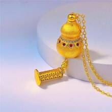 1 pièce Collier vintage à la mode de style chinois avec pendentif en céramique émaillée en forme de calebasse creuse