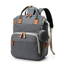 Mochila tipo mamá de gran capacidad con acolchado de moda; Bolso de maternidad multifuncional para viajes; Bolso pañalero con múltiples compartimentos conveniente, con bolsas para accesorios de alimentación y comida - Gris Oscuro - Ver 3