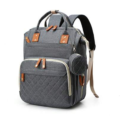 Fashionable Quilted Large Capacity Mummy Backpack; Multifunctional Travel Mother Maternity Bag; Convenient Multi-Compartment Diaper Bag With Food & Feeding Accessories Pouches