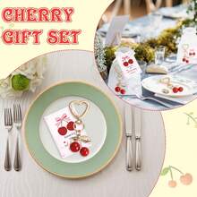 30pcs(10sets),60pcs(20sets) Cherry Keychain Party Favors,Including Cherry Keychain, Thank You Cards Ang Organza Tags, Cherry On Top Party Decorations Cherries Keyring Red Fruit Gifts For Birthday Baptism Wedding Guests - Multicolor - View 5