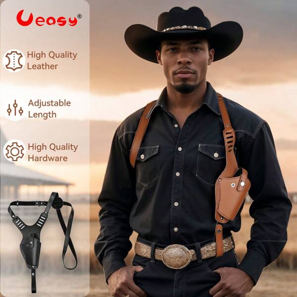 Ueasy Waist Underarm Shoulder Holster For Men Universal Gun Holster For Concealed Carry Adjustable Leather Single Shoulder Pistol Holster Slant Back Strap Gun Bag Fits 1911 And Most Pistols