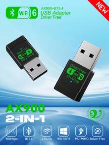 AX900 WIFI6 USB Adapter 2 IN 1 Bluetooth 5.4 Dual Band 2.4G&5GHz 900Mbps WiFi 6 802.11AX High-Speed Mini Wireless Network Card Receiver Dongle For PC Laptop WIN 10/11 Driver Free - Black - View 1