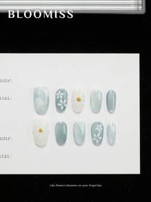 10 Pieces Of Handcrafted Press On Nails Short , Blue Nails , Summer Nails, Reusable Fake Nails Nail Supplies Nails