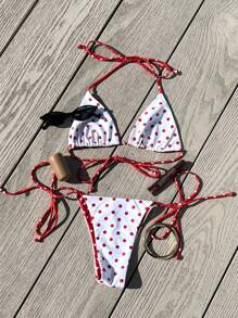 Ensemble de bikini tankini d'été sexy avec imprimé à pois et pièces rapportées, nœud au cou
